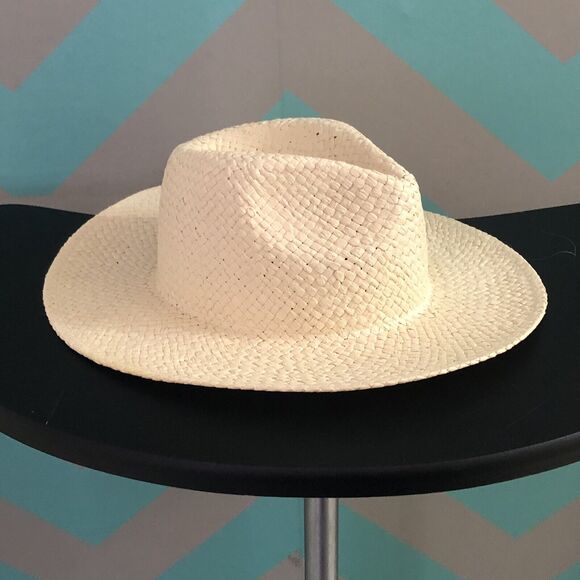 Madewell Natural Straw Fedora Hat M/L Summer Beach Travel Sun Hat - Picture 3 of 5